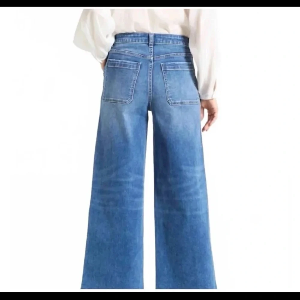 Oat New York Wide Leg High Waist Utility Pocket Raw Hem Jeans size 10/30 - Picture 3 of 12